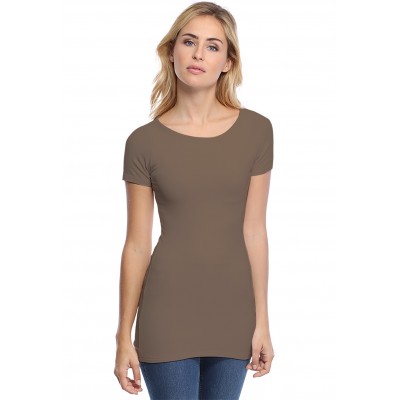 T-shirt long col bateau doublé devant manches courtes DORIS