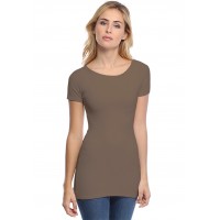 T-shirt long col bateau doublé devant manches courtes DORIS