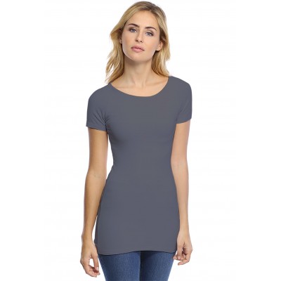 T-shirt long col bateau doublé devant manches courtes DORIS