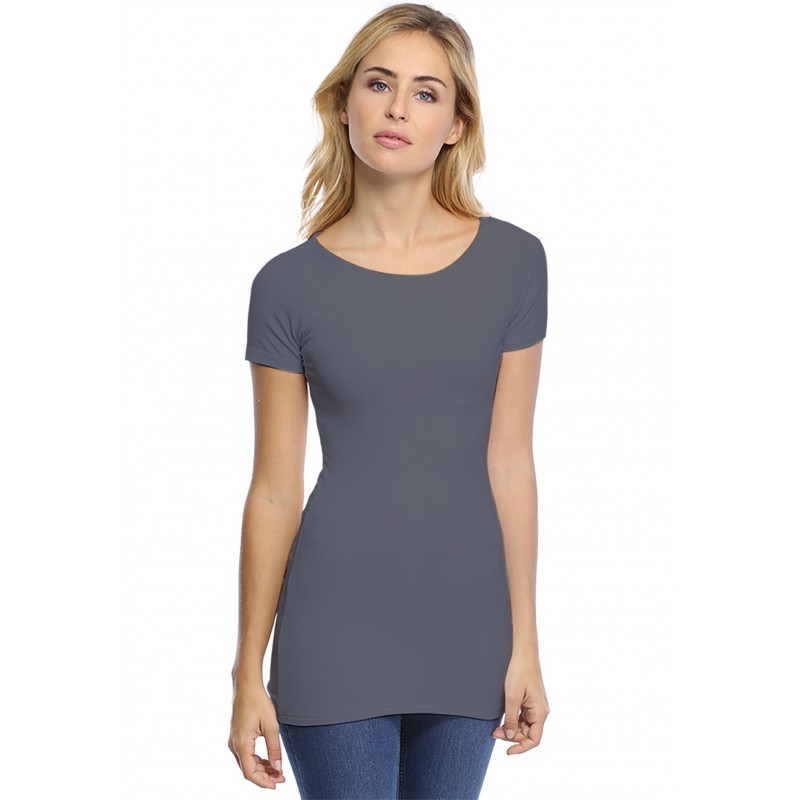 T-shirt long col bateau doublé devant manches courtes DORIS T-shirt long col bateau doublé devant manches courtes DORIS