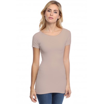 T-shirt long col bateau doublé devant manches courtes DORIS