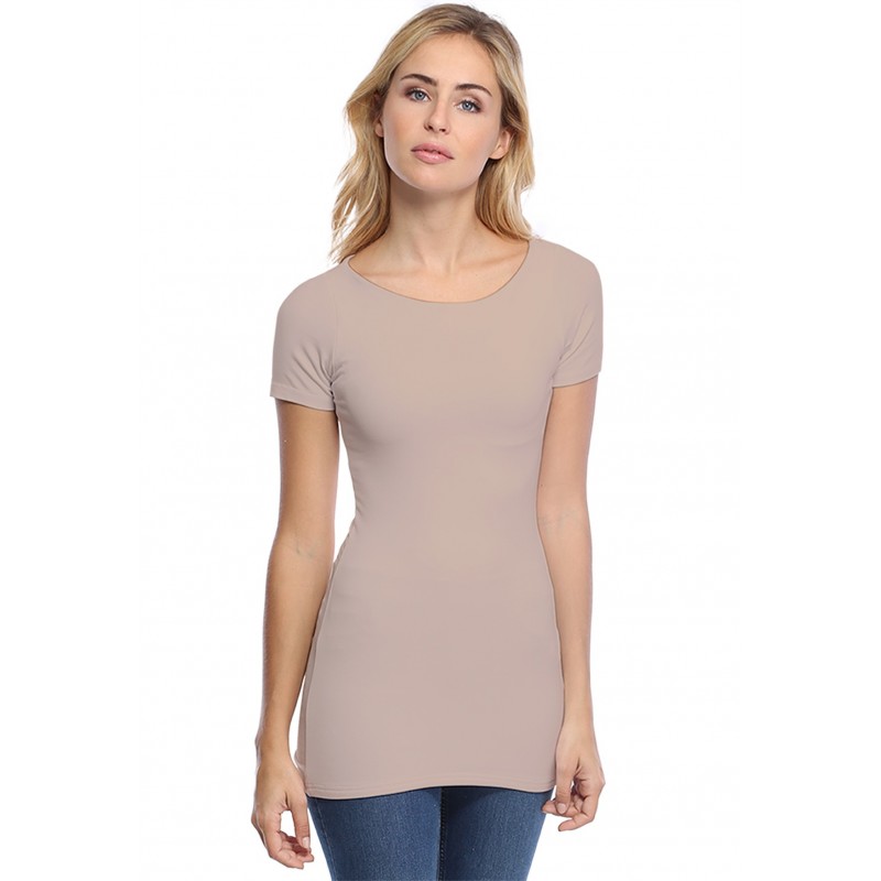 T-shirt long col bateau doublé devant manches courtes DORIS T-shirt long col bateau doublé devant manches courtes DORIS