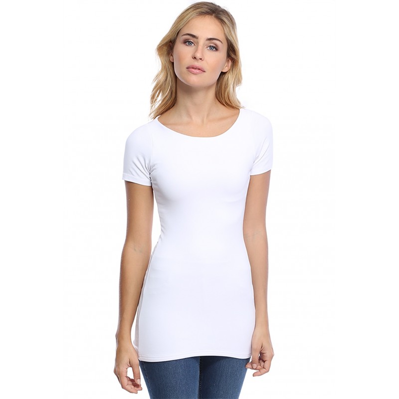 T-shirt long col bateau doublé devant manches courtes DORIS T-shirt long col bateau doublé devant manches courtes DORIS