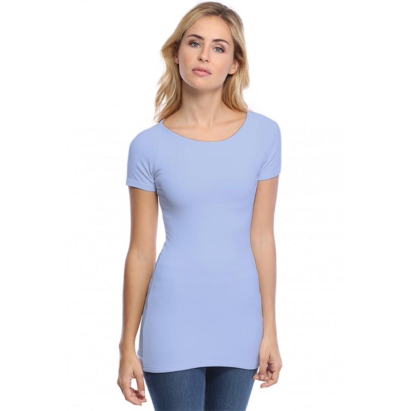 T-shirt long col bateau doublé devant manches courtes DORIS T-shirt long col bateau doublé devant manches courtes DORIS