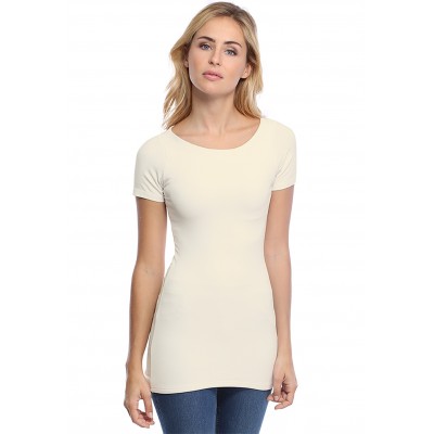 T-shirt long col bateau doublé devant manches courtes DORIS