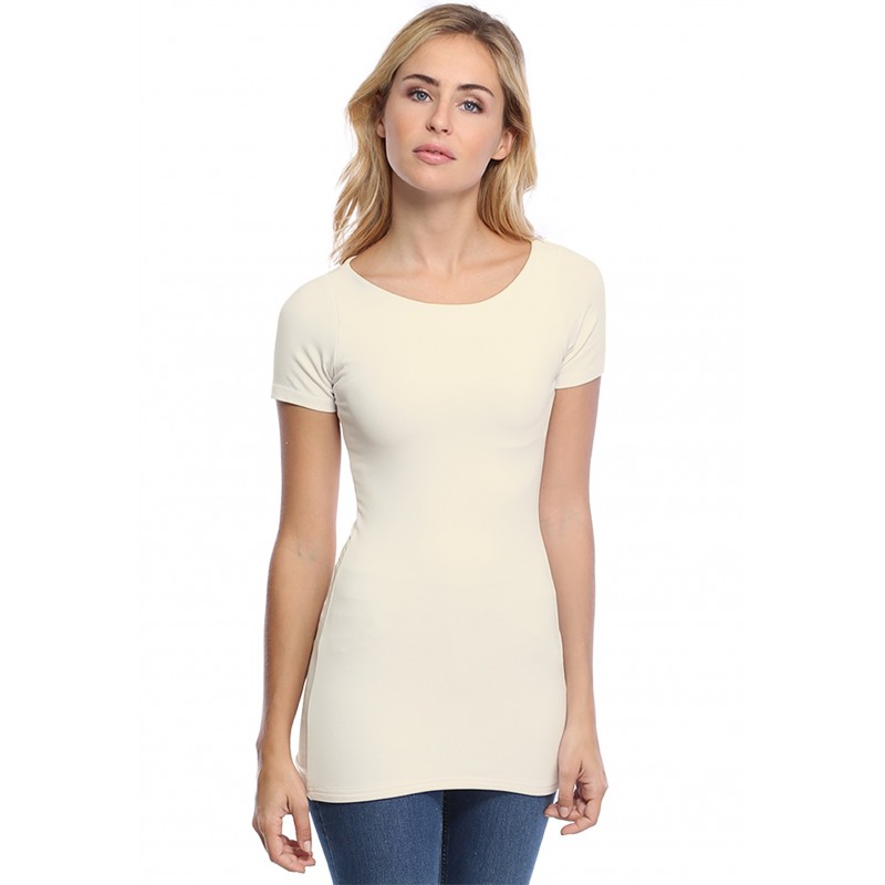 T-shirt long col bateau doublé devant manches courtes DORIS T-shirt long col bateau doublé devant manches courtes DORIS
