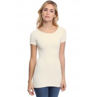 T-shirt long col bateau doublé devant manches courtes DORIS