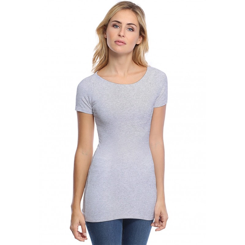 T-shirt long col bateau doublé devant manches courtes DORIS T-shirt long col bateau doublé devant manches courtes DORIS