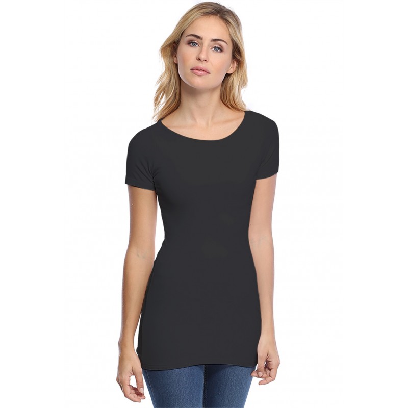 T-shirt long col bateau doublé devant manches courtes DORIS T-shirt long col bateau doublé devant manches courtes DORIS