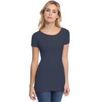 T-shirt long col bateau doublé devant manches courtes DORIS