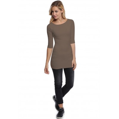 T-shirt long col bateau doublé devant manches 3-4 DORIS