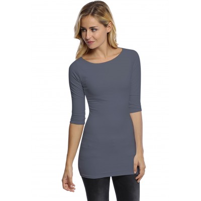 T-shirt long col bateau doublé devant manches 3-4 DORIS