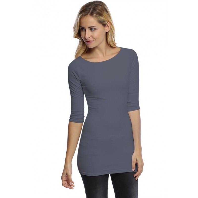 T-shirt long col bateau doublé devant manches 3-4 DORIS T-shirt long col bateau doublé devant manches 3-4 DORIS