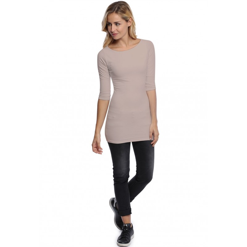 T-shirt long col bateau doublé devant manches 3-4 DORIS T-shirt long col bateau doublé devant manches 3-4 DORIS