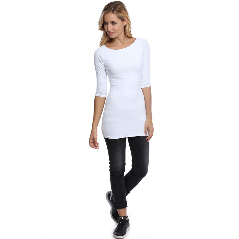 T-shirt long col bateau doublé devant manches 3-4 DORIS T-shirt long col bateau doublé devant manches 3-4 DORIS