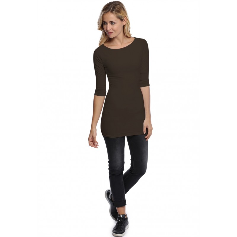 T-shirt long col bateau doublé devant manches 3-4 DORIS T-shirt long col bateau doublé devant manches 3-4 DORIS