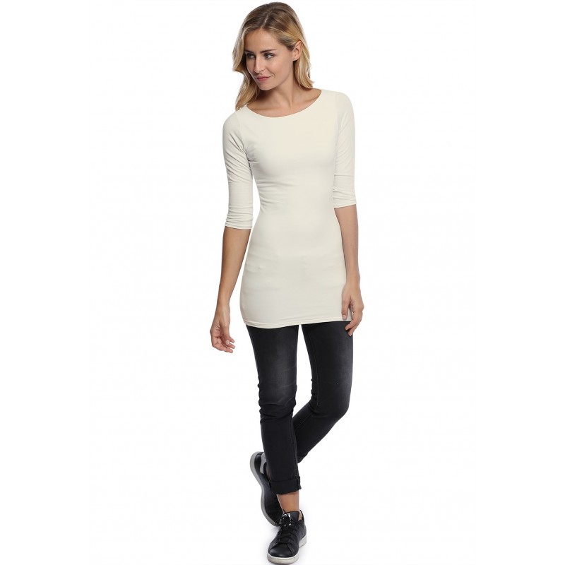 T-shirt long col bateau doublé devant manches 3-4 DORIS T-shirt long col bateau doublé devant manches 3-4 DORIS