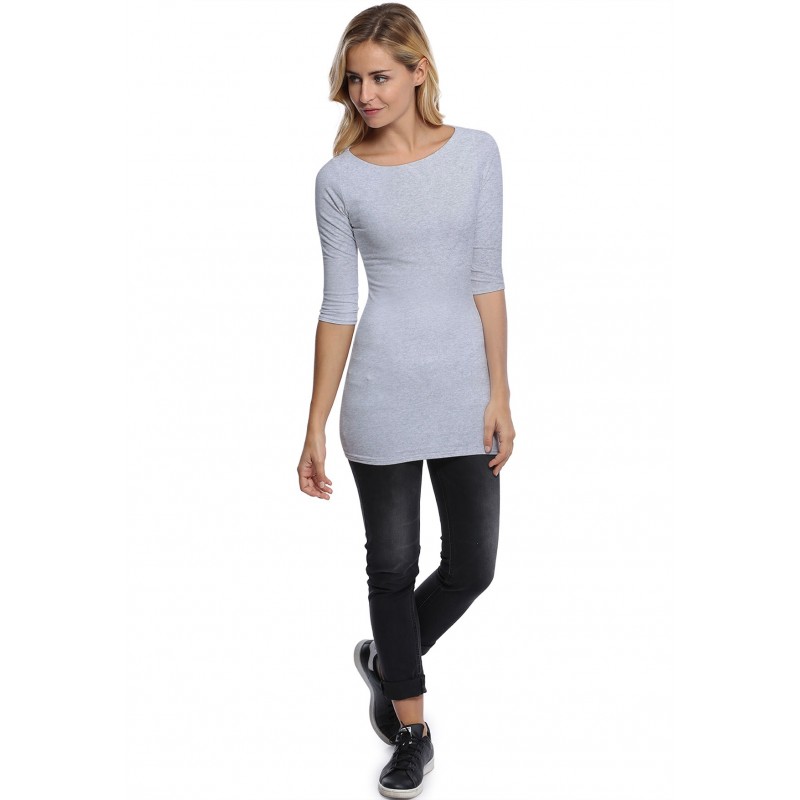 T-shirt long col bateau doublé devant manches 3-4 DORIS T-shirt long col bateau doublé devant manches 3-4 DORIS