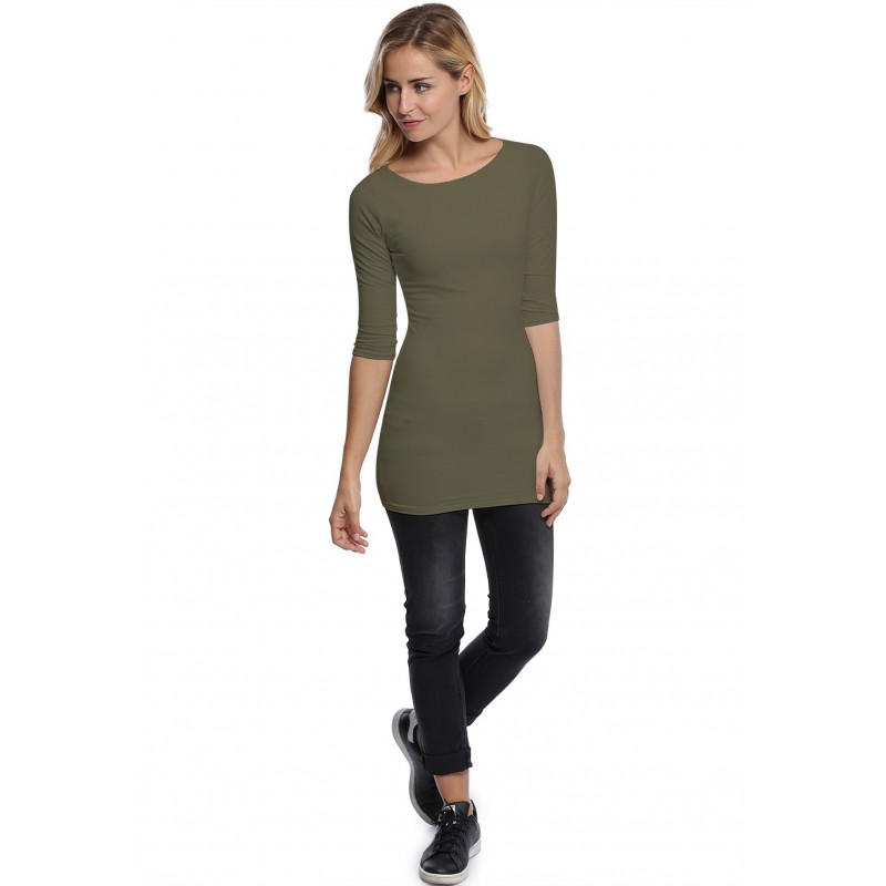 T-shirt long col bateau doublé devant manches 3-4 DORIS T-shirt long col bateau doublé devant manches 3-4 DORIS