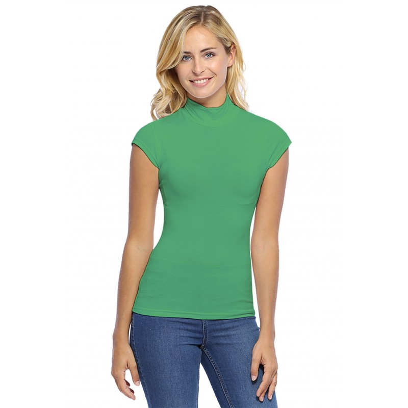 Tee-shirt col montant et petites manches capes en modal PENNY02 Tee-shirt col montant et petites manches capes en modal PENNY02