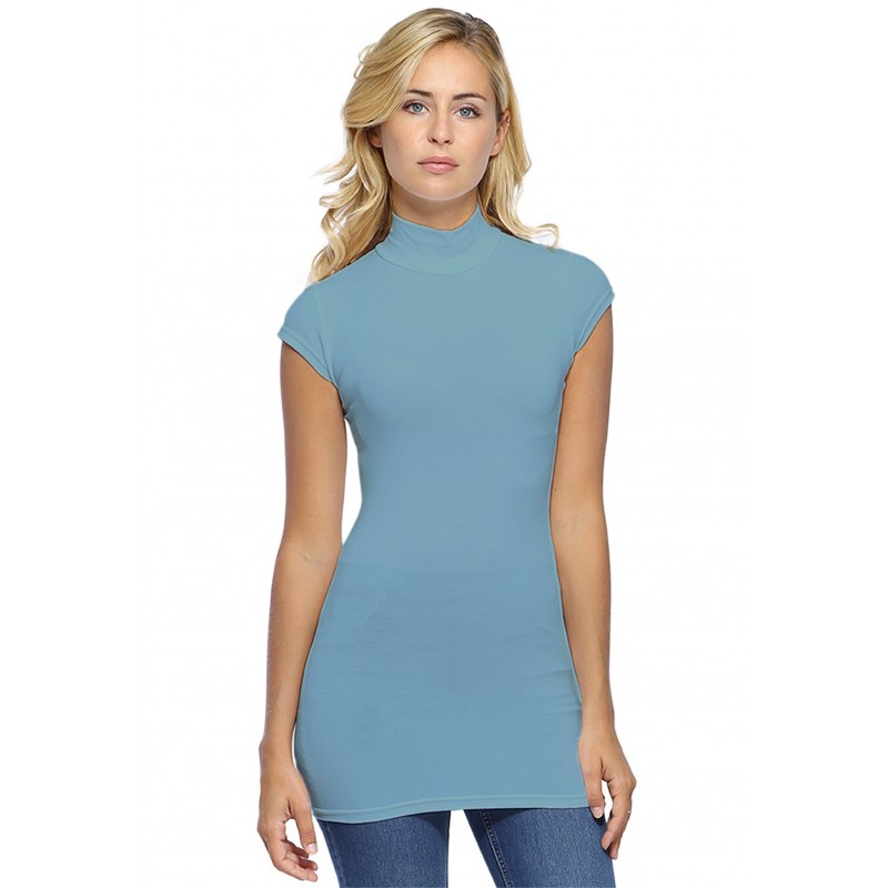 T-shirt long col montant et petites manches capes en modal PENNY07 T-shirt long col montant et petites manches capes en modal PENNY07