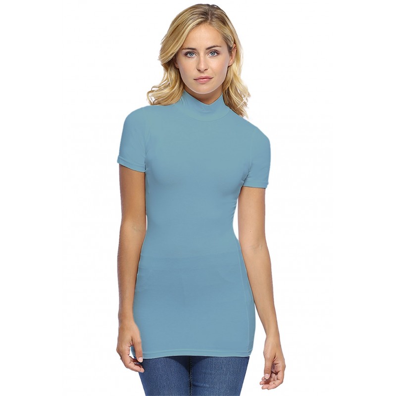 Tee-shirt long col montant et manches courtes en modal PENNY08 Tee-shirt long col montant et manches courtes en modal PENNY08