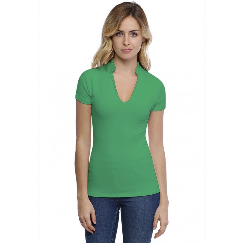 T-shirt col officier manches courtes en modal LOU02 T-shirt col officier manches courtes en modal LOU02