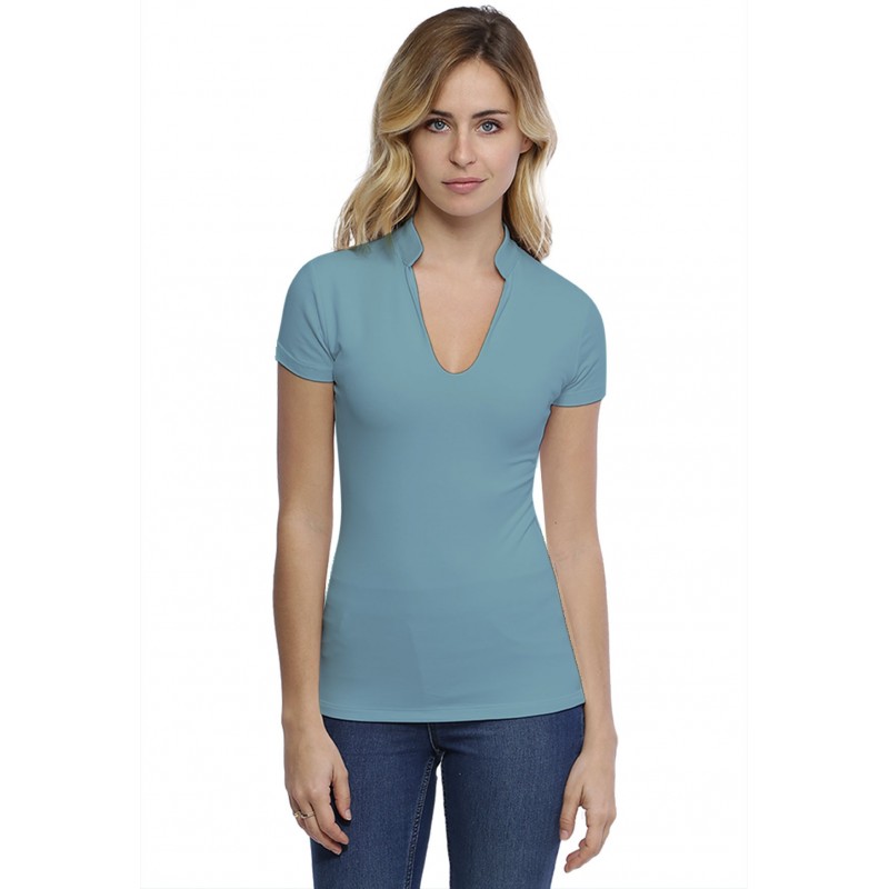 T-shirt col officier manches courtes en modal LOU02 T-shirt col officier manches courtes en modal LOU02