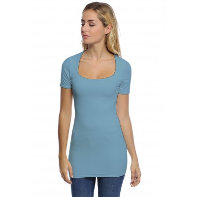 T-shirt long col carré doublé devant manches courtes en modal CLARA08