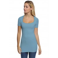 T-shirt long col carré doublé devant manches courtes en modal CLARA08