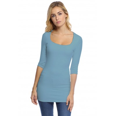 T-shirt long col carré doublé devant manches 3-4 en viscose CLARA09