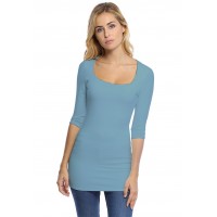 T-shirt long col carré doublé devant manches 3-4 en viscose CLARA09