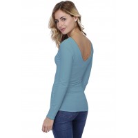 T-shirt col V devant et derrière manches longues en modal VIVI05