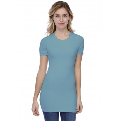 T-shirt long ras du cou doublé devant manches courtes en modal KATIA08