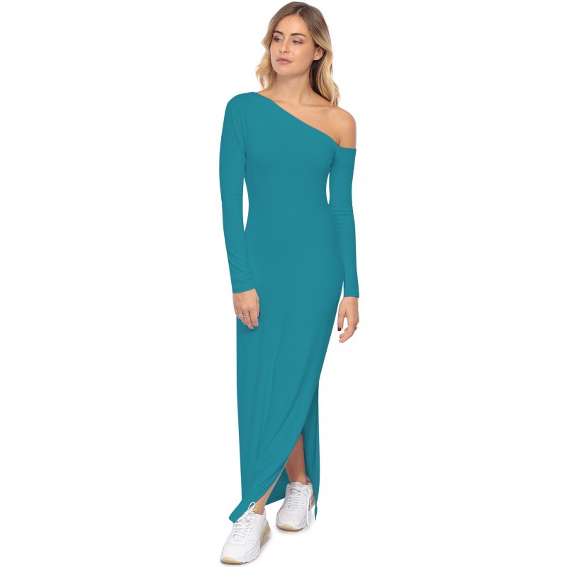 Robe longue fendue sur un côté, col asymétrique DUSTY Robe longue fendue sur un côté, col asymétrique DUSTY
