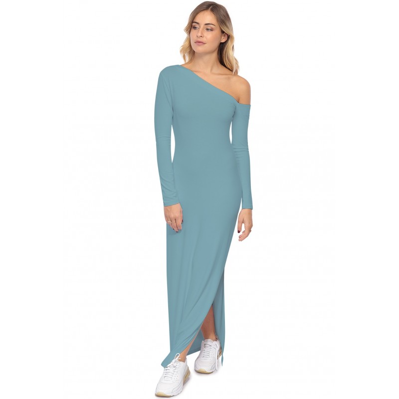 Robe longue fendue sur un côté, col asymétrique DUSTY Robe longue fendue sur un côté, col asymétrique DUSTY