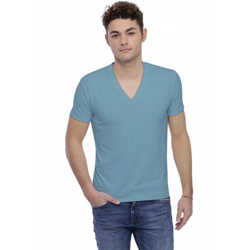 T-shirt col V profond bande rapportée manches courtes en modal JULIEN T-shirt col V profond bande rapportée manches courtes en modal JULIEN
