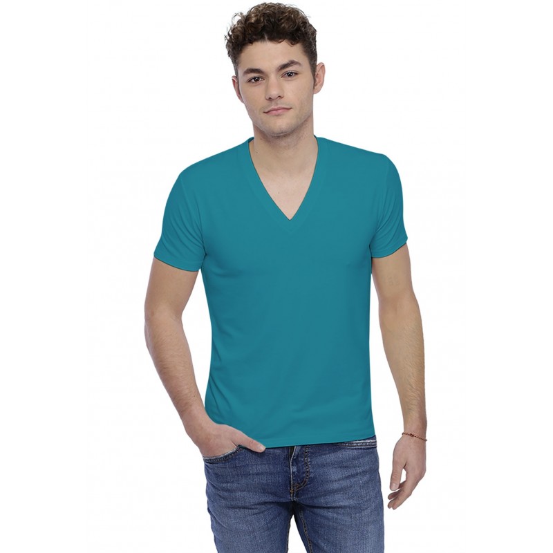 T-shirt col V profond bande rapportée manches courtes en modal JULIEN T-shirt col V profond bande rapportée manches courtes en modal JULIEN