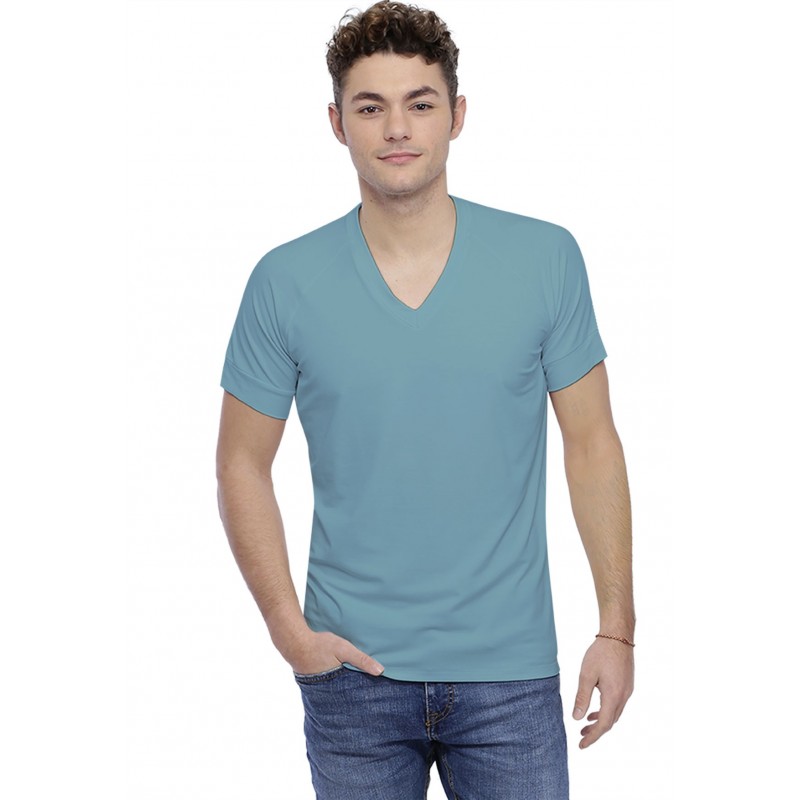 T-shirt col V bande rapportée manches courtes raglan en modal DAN T-shirt col V bande rapportée manches courtes raglan en modal DAN