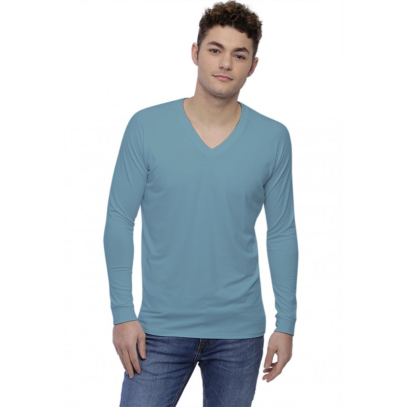 T-shirt col V bande rapportée manches longues raglan en modal DAN T-shirt col V bande rapportée manches longues raglan en modal DAN