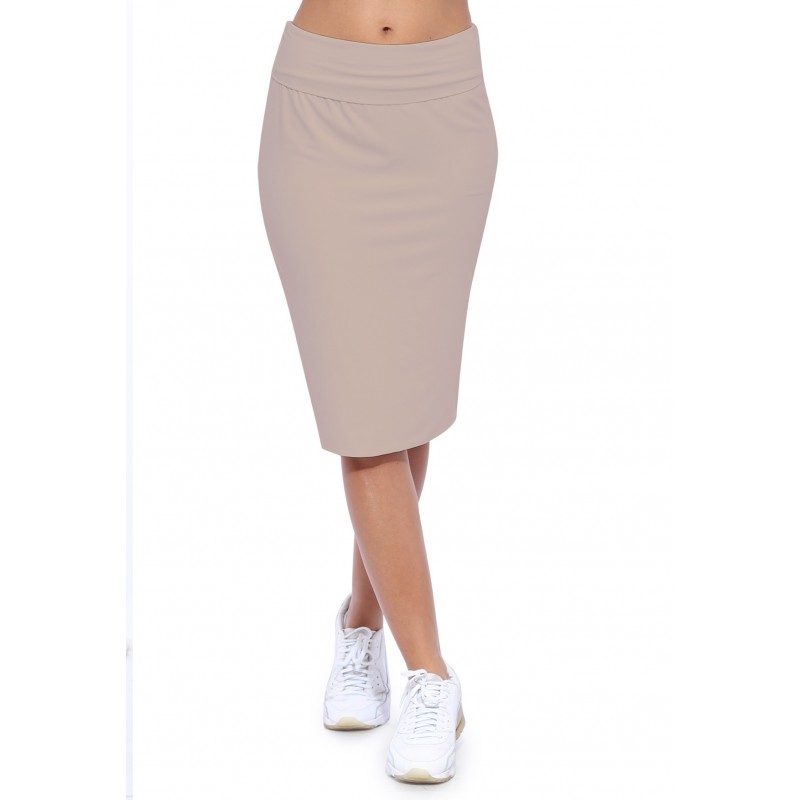Jupe longueur genoux ceinture large élastique en modal AELIS02 Jupe longueur genoux ceinture large élastique en modal AELIS02