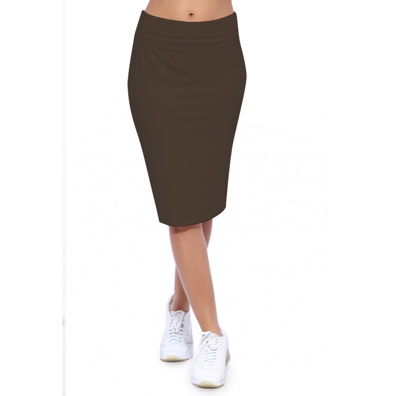 Jupe longueur genoux ceinture large élastique en modal AELIS02