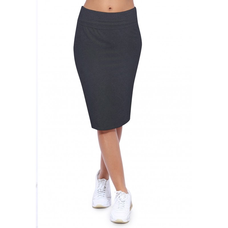 Jupe longueur genoux ceinture large élastique en modal AELIS02 Jupe longueur genoux ceinture large élastique en modal AELIS02
