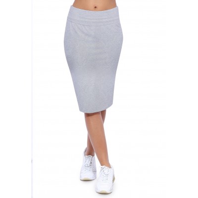 Jupe longueur genoux ceinture large élastique en modal AELIS02