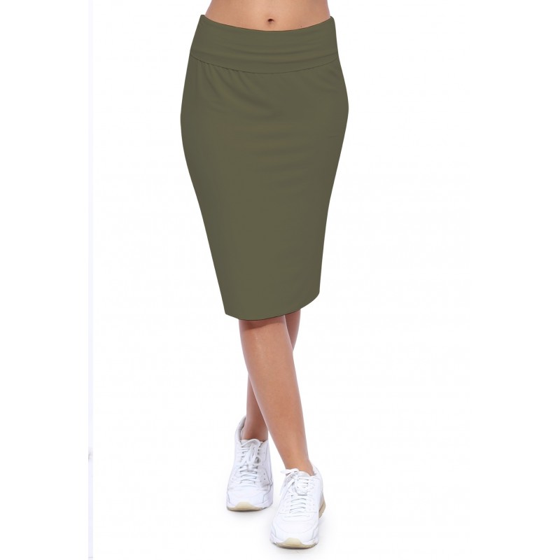 Jupe longueur genoux ceinture large élastique en modal AELIS02 Jupe longueur genoux ceinture large élastique en modal AELIS02
