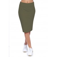 Jupe longueur genoux ceinture large élastique en modal AELIS02