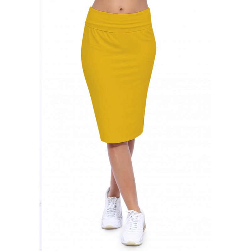 Jupe longueur genoux ceinture large élastique en modal AELIS02 Jupe longueur genoux ceinture large élastique en modal AELIS02