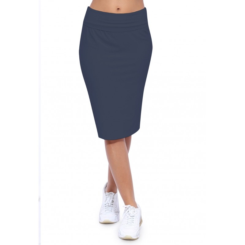 Jupe longueur genoux ceinture large élastique en modal AELIS02 Jupe longueur genoux ceinture large élastique en modal AELIS02