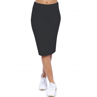 Jupe longueur genoux ceinture large élastique en modal AELIS02