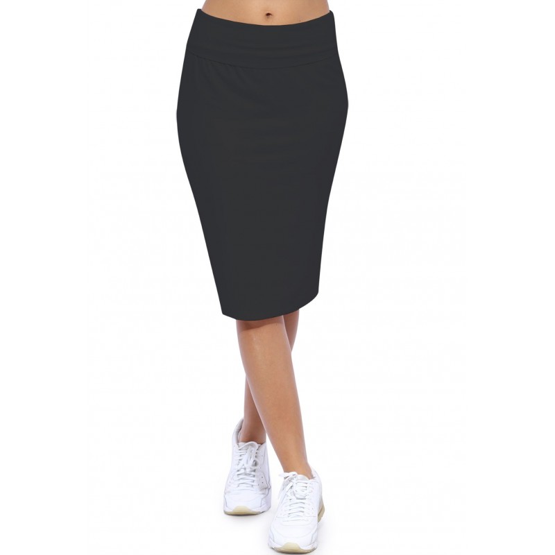 Jupe longueur genoux ceinture large élastique en modal AELIS02 Jupe longueur genoux ceinture large élastique en modal AELIS02